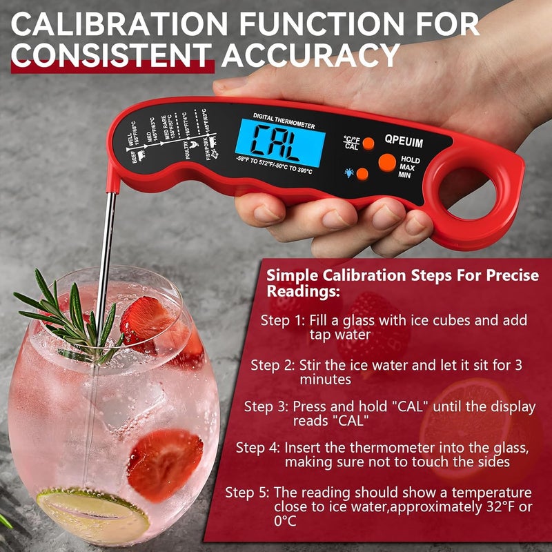 QPEUIM Meat Thermometer Digital Instant Read Waterproof Food Thermometer with Backlight & Calibration for Grill and Cooking, Turkey, Valentines Day Gifts for Men Women by - Image 5